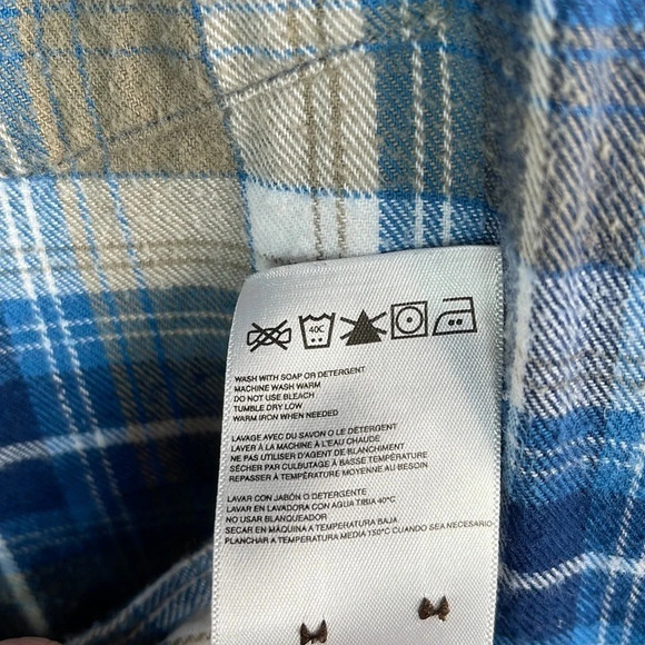 QUIKSILVER Mens Plaid Flannel Button Up Shirt Blue Tan Long Sleeve Logo Skate S - Picture 15 of 16